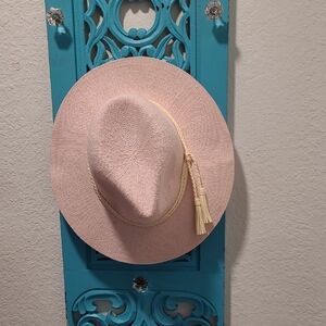 Time and Tru Cream Straw Hat with Pink Trim
